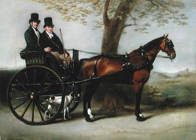 ベイコブに引かれたギグに乗った二人の紳士が、ポインターで射撃する途中で 作： William Edward Frost