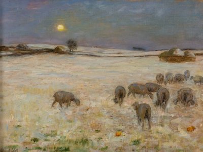 雪の中の羊（キャンバスに油彩） 作： William Edward Stott
