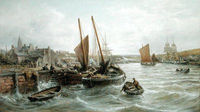 マン島、Peel Harbourの釣り船 作： William Edward Webb