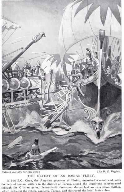 イオニア艦隊の敗北、「ハッチンソンの国家の歴史」のイラスト 作： William Edward Wigfull