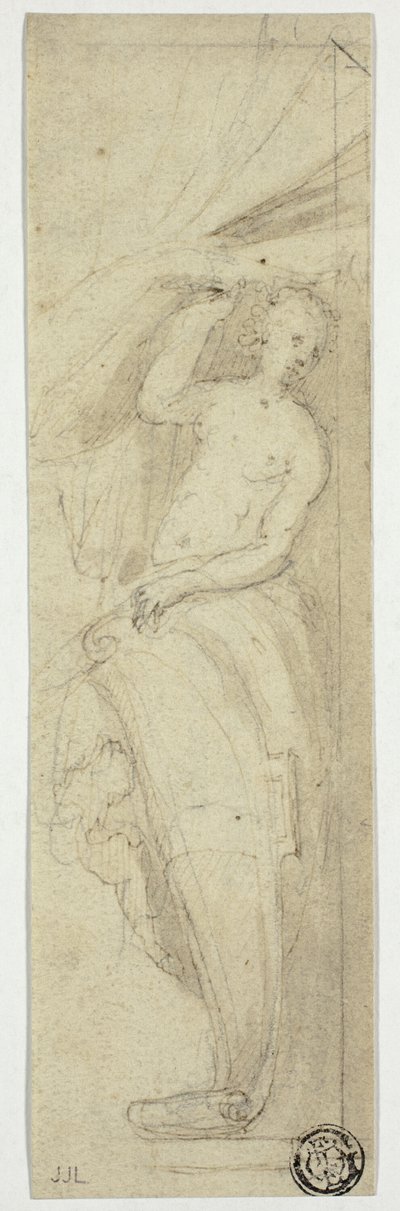 カーテンを引く女性像 作： William Etty