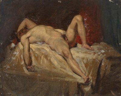 男性のヌードが横になった、左膝を上げた、1815-45 作： William Etty