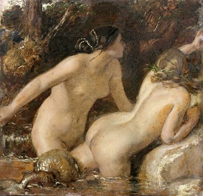 海の怪物を持つニンフ（紙に油彩） 作： William Etty