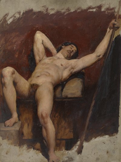 男性のヌードをリクライニング、右膝を上げて、1815-45 作： William Etty