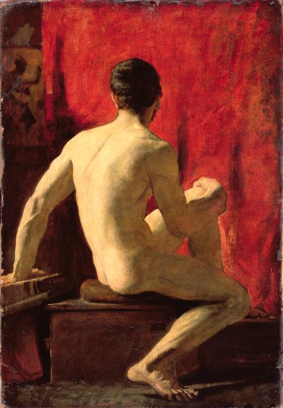 座った男性モデル（ミルボードに油彩） 作： William Etty