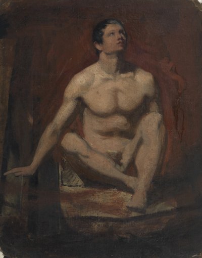座り男性ヌード、正面図 作： William Etty