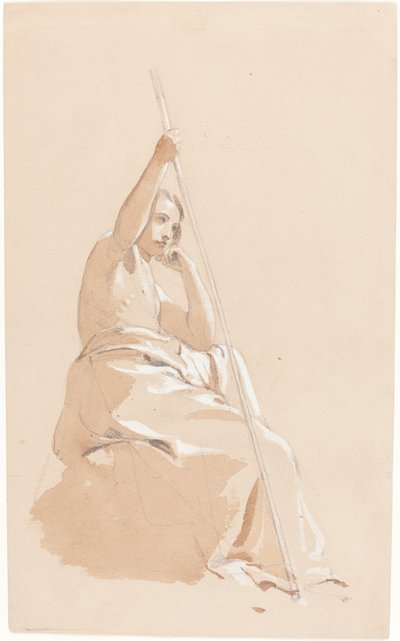 杖を持って座っている青年 作： William Etty