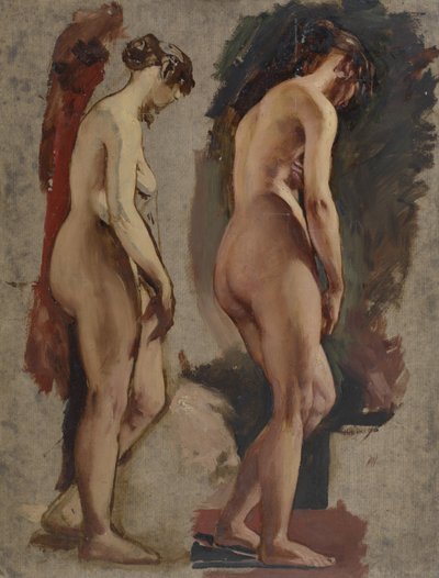 1815-45年に右を向いた2人のフルレングスのスタンディング女性ヌード 作： William Etty