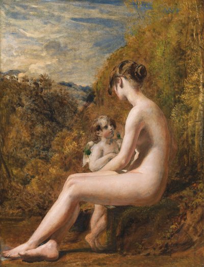 金星とキューピッド（ミルボードに油彩） 作： William Etty