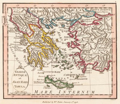 古代ギリシャ。 エーゲ海。 小アジア。 地図。 作： William Faden