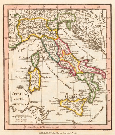 古代イタリア。 地図。 作： William Faden