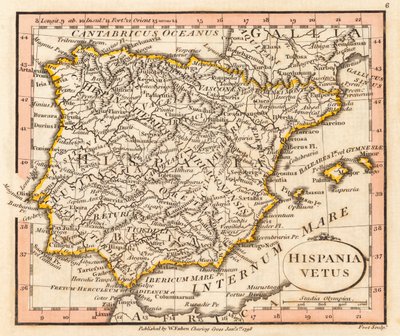 古代スペインとポルトガル。 地図。 作： William Faden