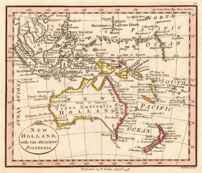オーストラリアとニュージーランド。 ニューホランド。 地図。 作： William Faden