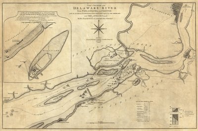 フィラデルフィアからチェスターまでのデラウェア川のコース 作： William Faden