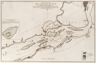 北米、フィラデルフィアからチェスターまでのデラウェア川の流れ 作： William Faden