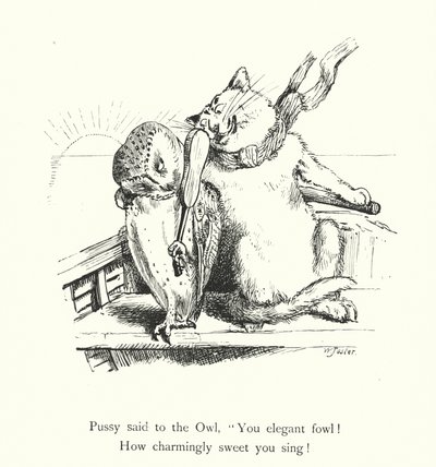 フクロウとプッシーキャット」（彫刻作品 作： William Foster