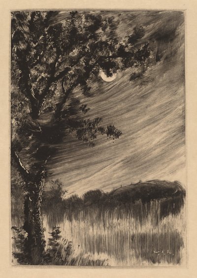左に木がある月明かりの風景 作： William Fowler Hopson