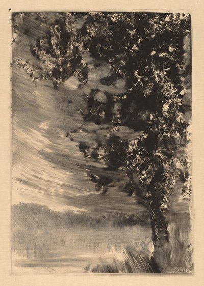 右側に木がある月明かりの風景 作： William Fowler Hopson
