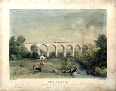 ニッド高架橋、リーズ・アンド・サースク鉄道、クナレスブロ近郊」1850年頃（紙にカラーリトグラフ） 作： William Frederick Faviell