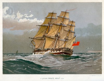 英国海軍の38砲フリゲート、c1770 c1890-c1893 作： William Frederick Mitchell