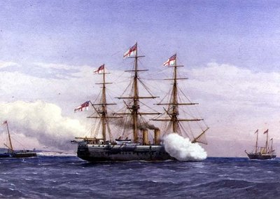 H.M.S. BacchanteとH.M.ヨットOswborne 作： William Frederick Mitchell