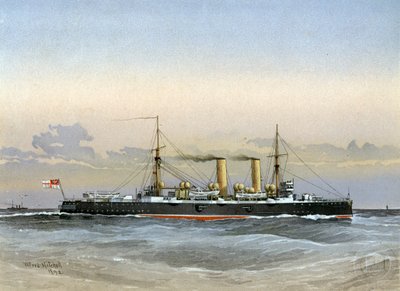 HMSブレナム、イギリス海軍1等巡洋艦、1892年 作： William Frederick Mitchell