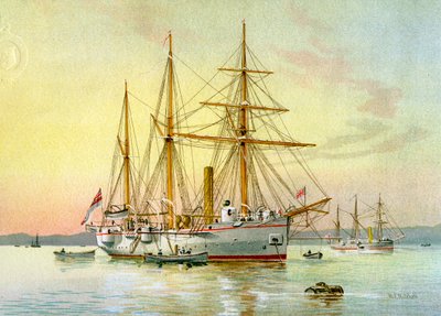 HMSブランブル、イギリス海軍一等機関砲、c1890-c1893。 作： William Frederick Mitchell