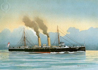 HMSラトナ、英国海軍の2等巡洋艦、c1890-c1893。 作： William Frederick Mitchell