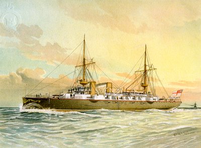 HMS Undaunted、Royal Navy 1等巡洋艦、c1890-c1893。 作： William Frederick Mitchell