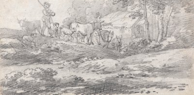 人物と牛のある風景 作： William Frederick Wells