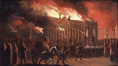1795年のリバプール・タウン・ホールの焼失」（油彩・紙・キャンバス） 作： William Gavin Herdman