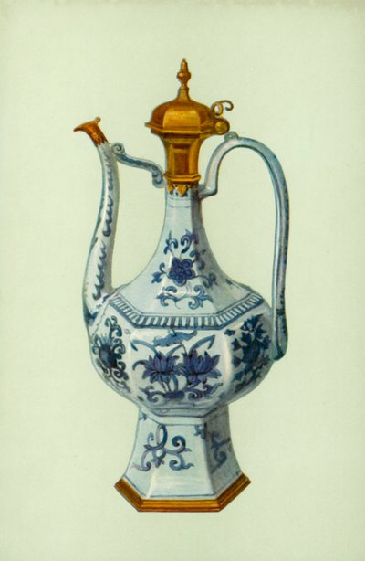 中国の万里の時代の陶製で、アウグスブルグの台紙付き（カラーリトグラフ 作： William Gibb