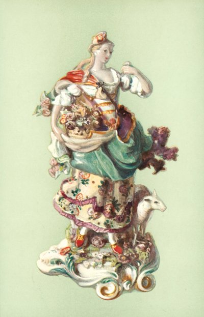 羊飼いの女の像、チェルシー（カラーリトグラフ 作： William Gibb