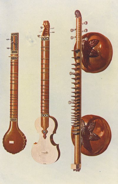 楽器：シタールとヴィーナ（カラーリトグラフ） 作： William Gibb