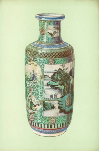 中国・康煕帝時代のファミーユ・ヴェルテ花瓶（カラーリトグラフ 作： William Gibb