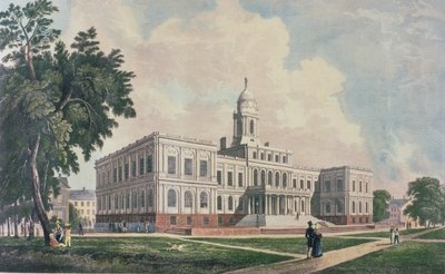 1826年にI.ヒルによって彫刻、印刷、着色された市庁舎 作： William Guy Wall