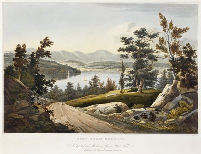 ハドソン付近の眺め、1822年（紙にアクアチント、手彩色） 作： William Guy after Wall