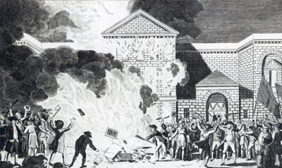 T.ソーントンが刻んだ1780年6月6日、ロンドンの暴徒がニューゲートの新刑務所を発砲し、アッカーマン氏の家具を焼却したときの荒廃 作： William Hamilton