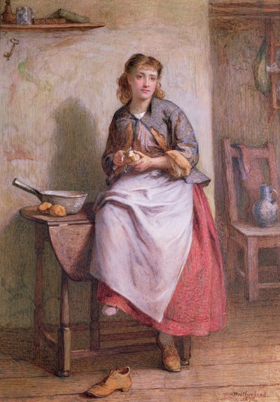 ジャガイモの皮をむく女の子 作： William Harris Weatherhead