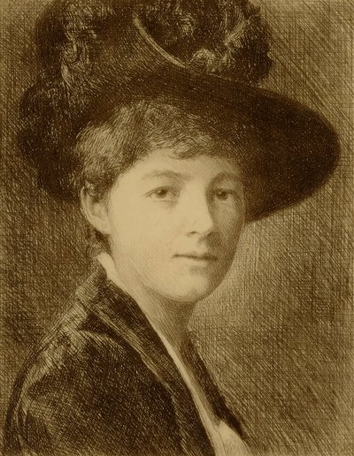 無題（梅の帽子をかぶった女性） 作： William Harry Warren Bicknell