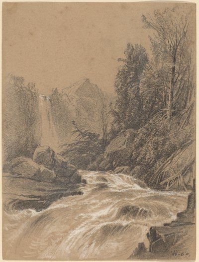 山の風景、小川、滝 作： William Hart