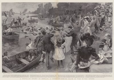ベルリンで人気のスポーツ、シュプレー川での犬の水泳レース 作： William Hatherell