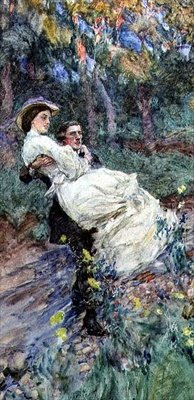 Crossing the Brook」（水彩・紙） 作： William Hatherell