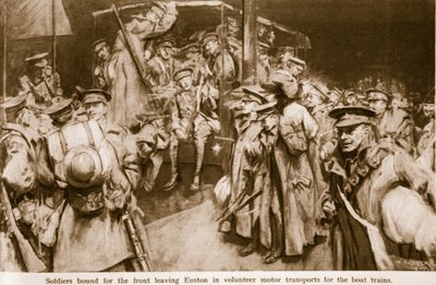 1914〜19年にロンドンの大鉄道駅で実施された感動的な喜びと悲しみのシーン 作： William Hatherell
