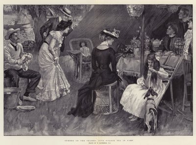 テムズ川の夏、キャンプでの五時茶 作： William Hatherell