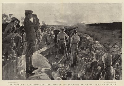 夜明けの伝令、レディスミスで海軍銃によって発射されたその日の最初のショット 作： William Hatherell