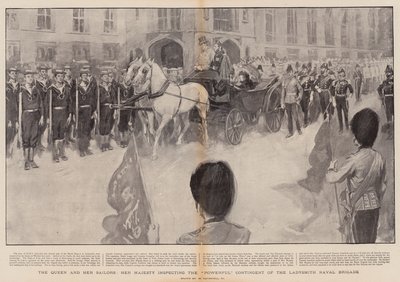 女王と彼女の船員、女王陛下、Ladysmith海軍旅団の強力な派遣団を検査 作： William Hatherell
