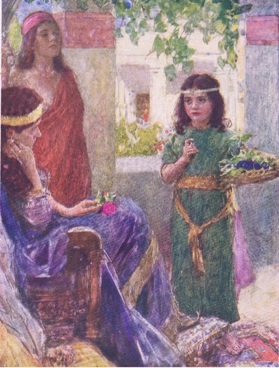 1930年頃、ホダー＆ストートンによって出版された聖書の物語からのナアマンスの妻の小さなメイドの召使い 作： William Hatherell