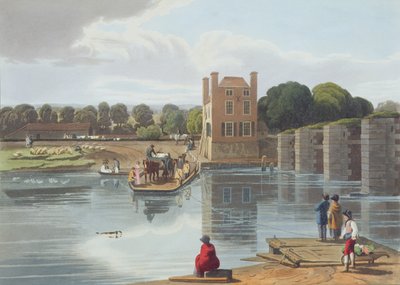 ロバートハヴェルザヤンガー（1793-1878）によって刻まれた1818年（アクアチント）に刻まれた、ウィンザー近くのダチェットフェリー 作： William Havell