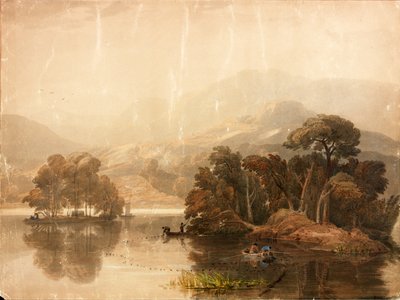 ケズウィック湖（ボディカラーと水彩紙に（カードに貼り付け）） 作： William Havell